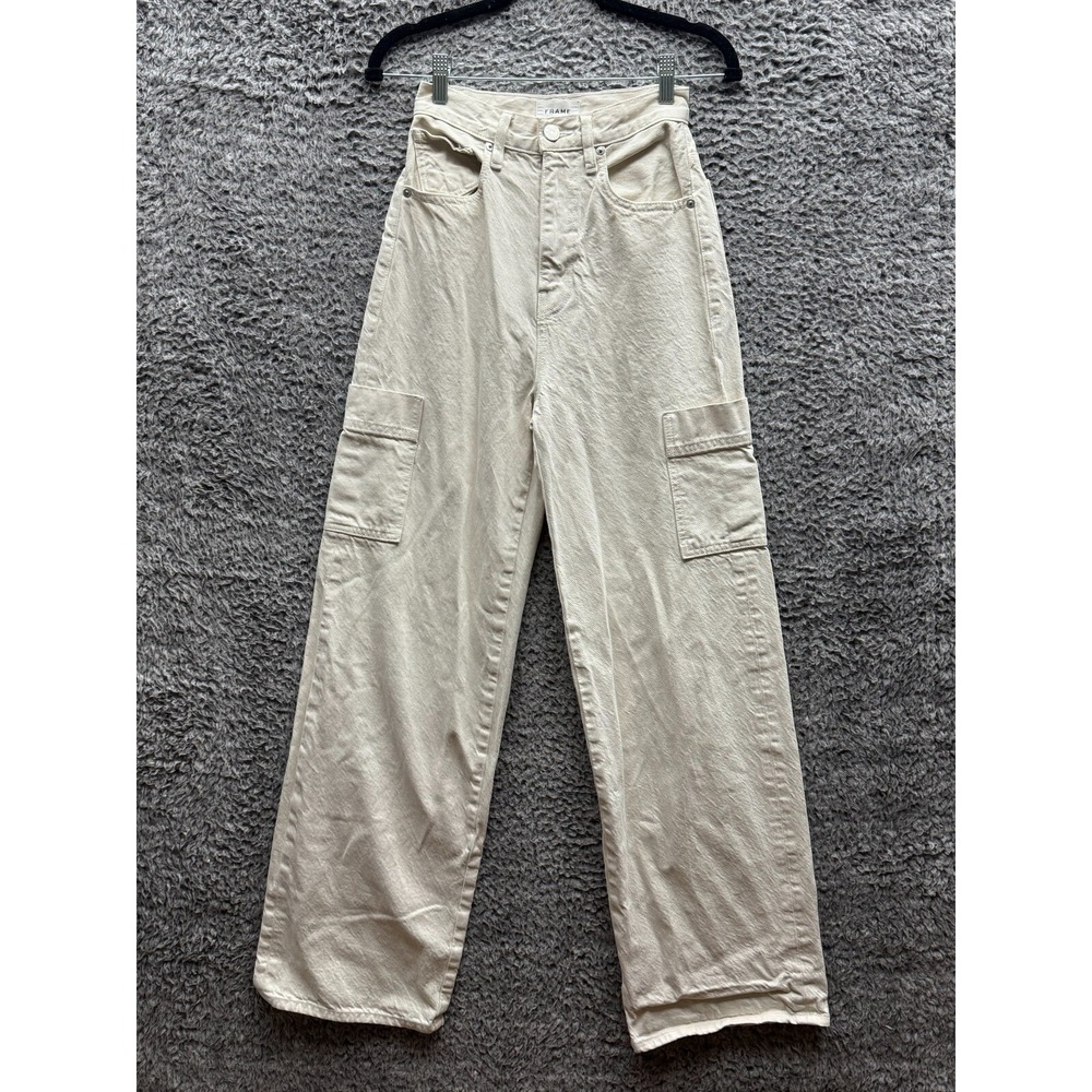 Frame Women Cream Denim Classic Look High Rise Straight Leg Cargo Denim Size 23